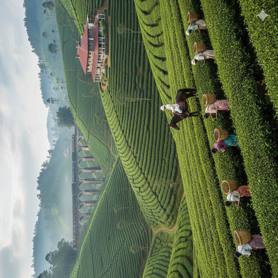 Plantation workers supervised by a coloniser